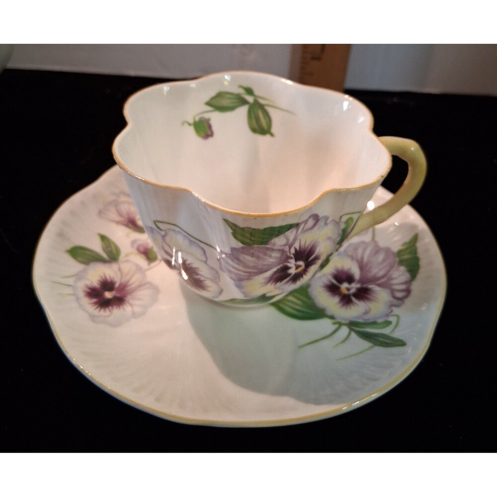Shelley Bone China Cup & Saucer Set - Dainty Shape - Pansy Pattern #13823